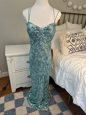 Speechless Sequin Trim Formal Dress 7 Mint Blue Spaghetti Strap